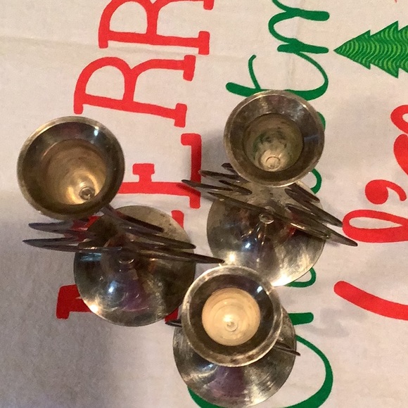 Handmade silver plated set of 3 different size trees candlesticks Christmas - Picture 5 of 6